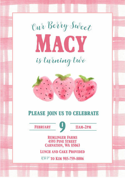 Berry Birthday Invite, Strawberry Birthday Invite, Picnic invitation, Berry Sweet Birthday, Berry First, Two Tti Fruitty, Tutti Frutti