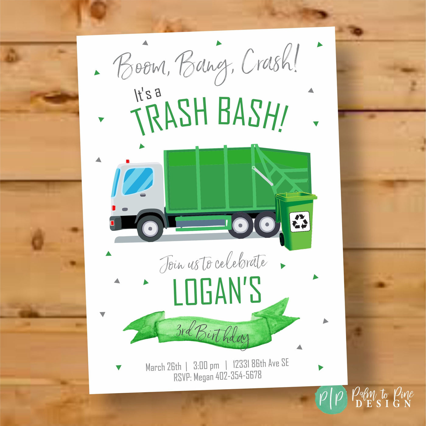 Garbage Truck Birthday Invite, Garbage Truck Invitation, Boys Birthday Invitation, Garbage Truck Birthday Party, Trash Bash, Recycling Party