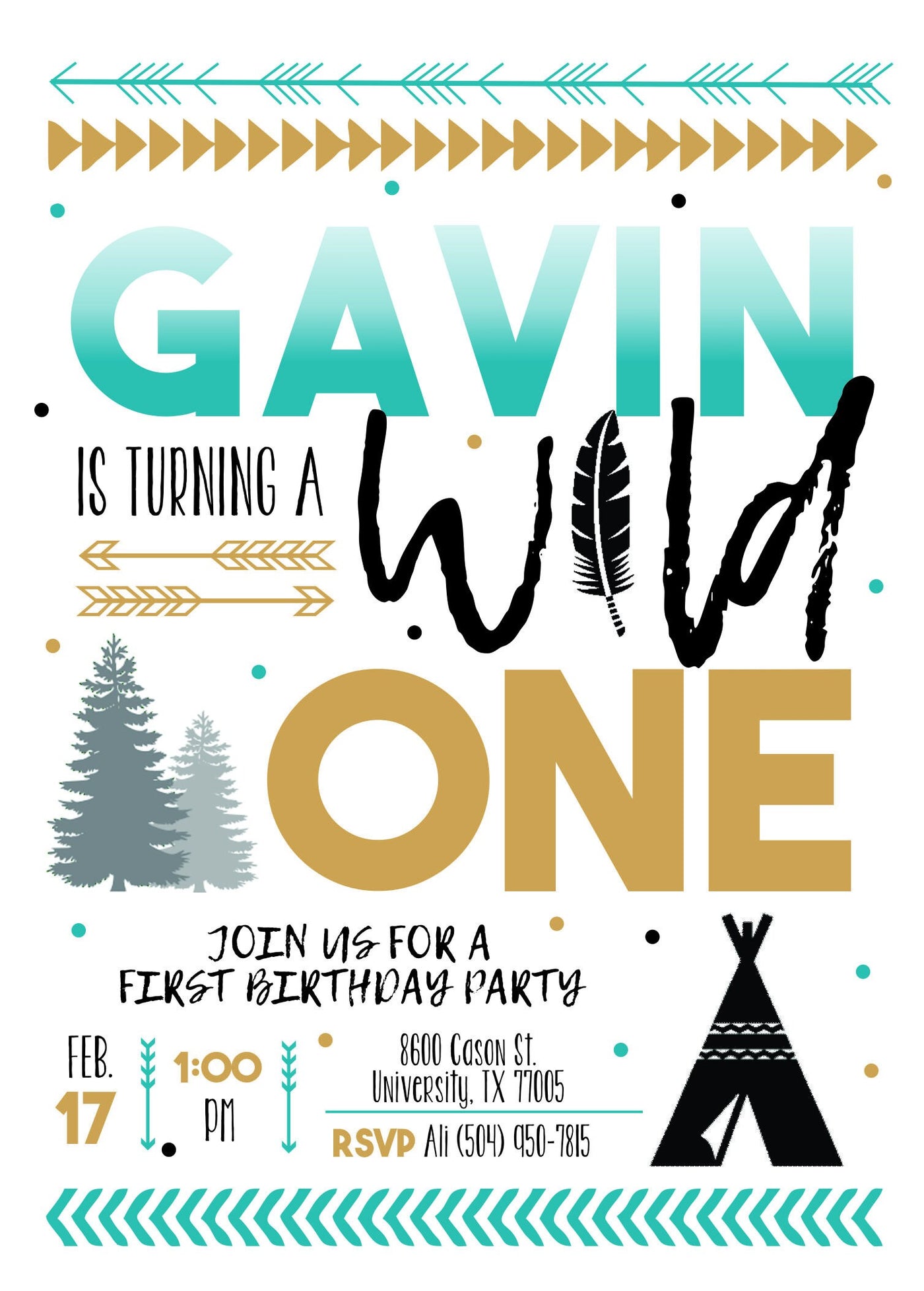 Wild One birthday Invite, wild and one, 1st Birthday Invite Boy, tribal wild one, boho boy first birthday invite, wild one, Boy Adventure