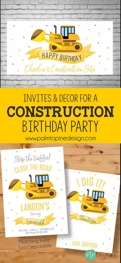 Construction Birthday Invite, Construction Birthday Invitation, Construction Invite, Bulldozer, Construction Party, Boys Birthday Invite 2nd