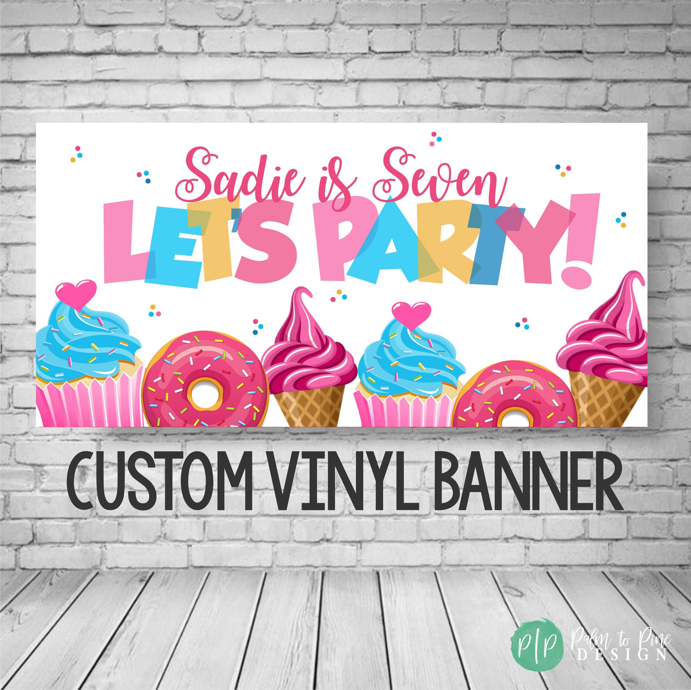 Let's Party Banner, Summer Birthday Party, Ice Cream Party, Donut Birthday, Girls Birthday Party, Outdoor Banner, Personalized Vinyl Banner