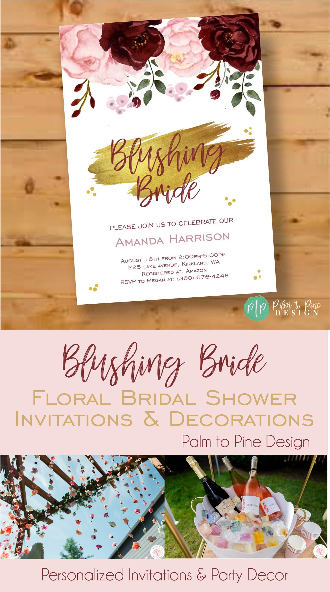 Floral Bridal Shower Invitation, Blush Bridal Shower Invite, Blush and Rose Gold Bridal Shower, Blushing Bride, Bridal Shower Brunch, Pink