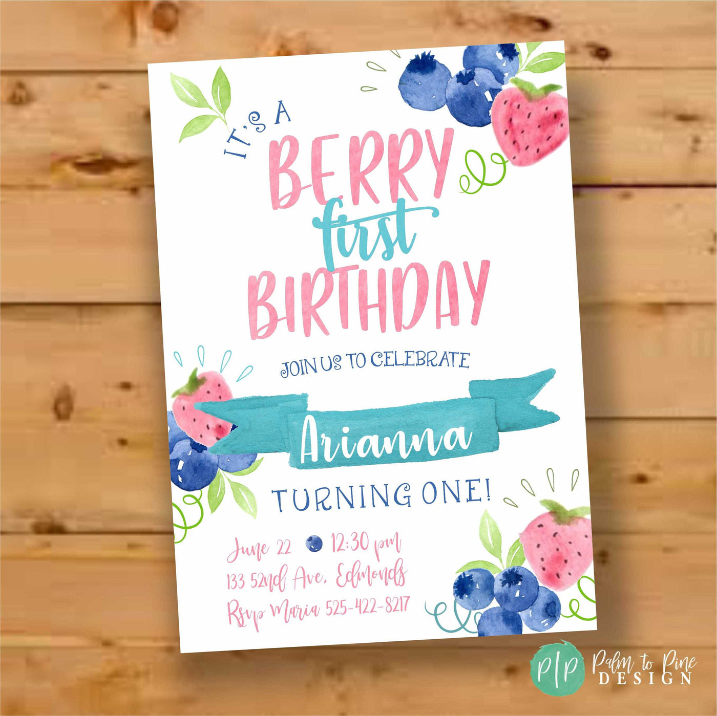 Berry Birthday Invite, Strawberry Birthday Invite, Picnic invitation, Berry Sweet Birthday, Berry First, Blueberry Invite, First Birthday