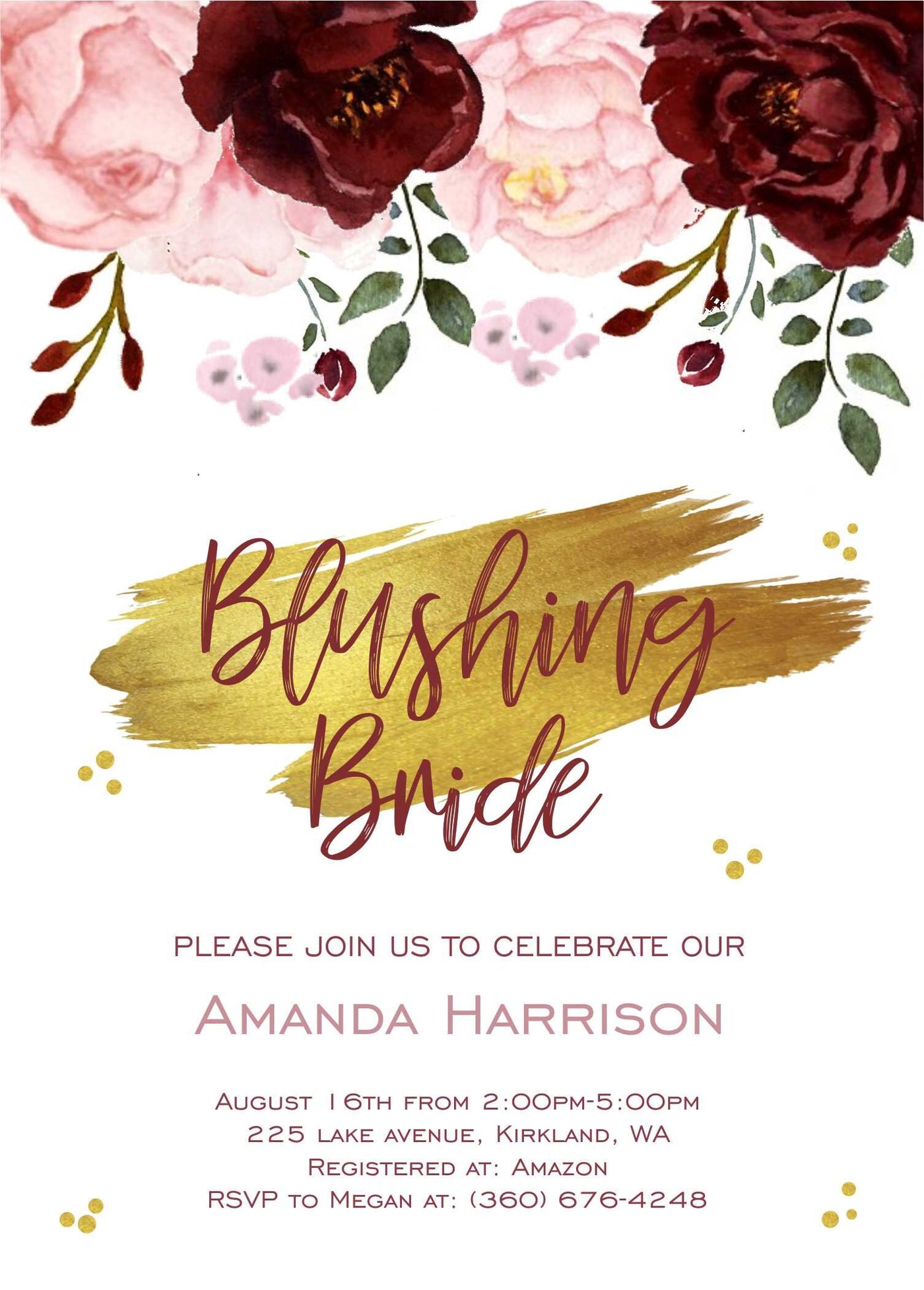 Floral Bridal Shower Invitation, Blush Bridal Shower Invite, Blush and Rose Gold Bridal Shower, Blushing Bride, Bridal Shower Brunch, Pink