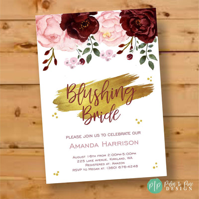 Floral Bridal Shower Invitation, Blush Bridal Shower Invite, Blush and Rose Gold Bridal Shower, Blushing Bride, Bridal Shower Brunch, Pink