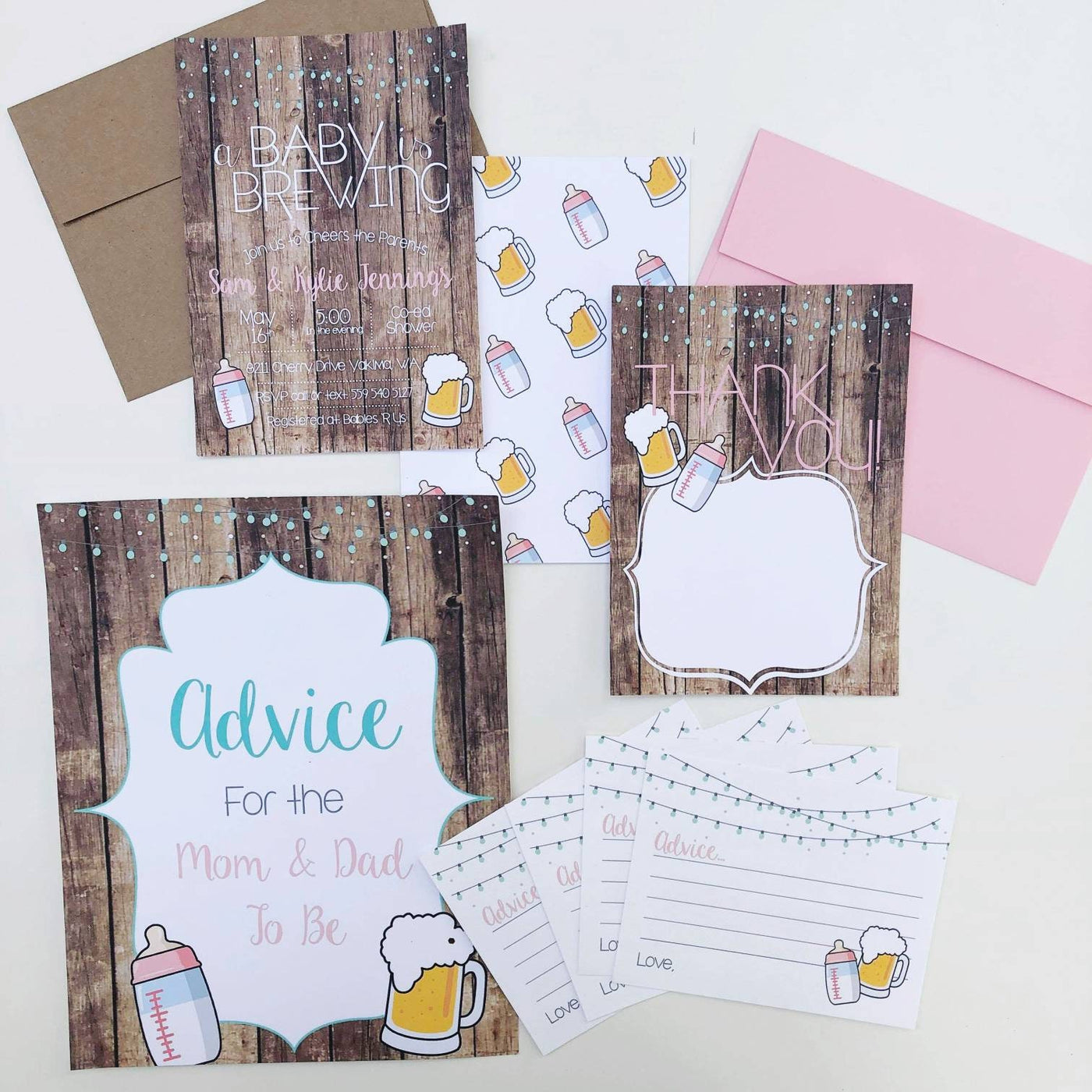 A Baby is Brewing Thank You Card, Beer Baby Shower Thank You, Baby Shower Thank You, Baby Shower BBQ Thank You Card, Rustic Thank You Card