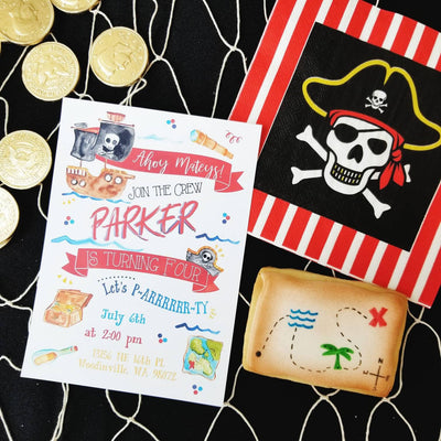Pirate Birthday Invitation, Pirate Birthday Invite, Pirate Party, Pirate Ship, Treasure Map, Boys Birthday Invite, Watercolor Pirate Invite