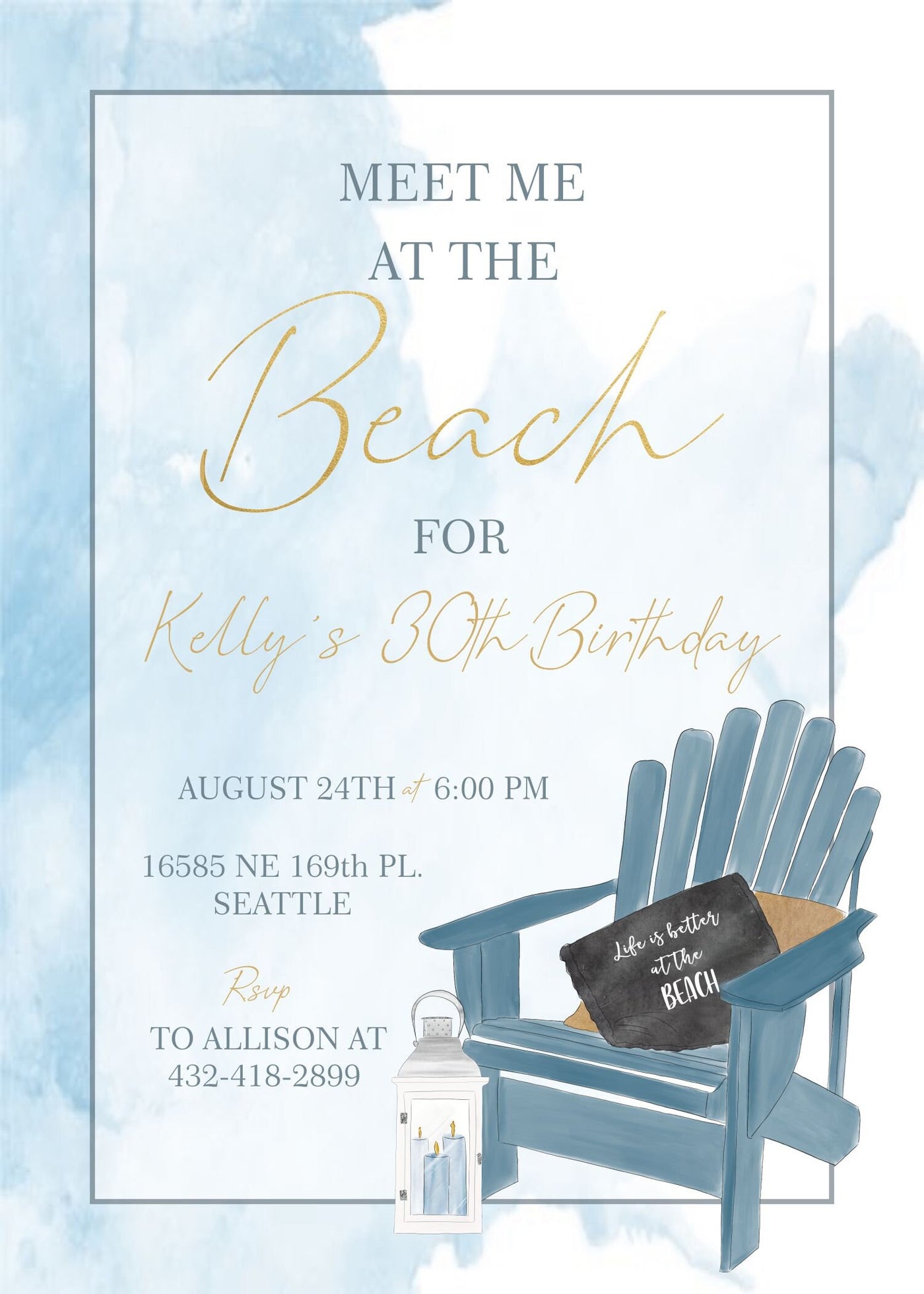 Beach birthday invitation, Adult Birthday Invitation, Elegant beach invitation, beach bridal shower invitation, hamptons, coastal invitation