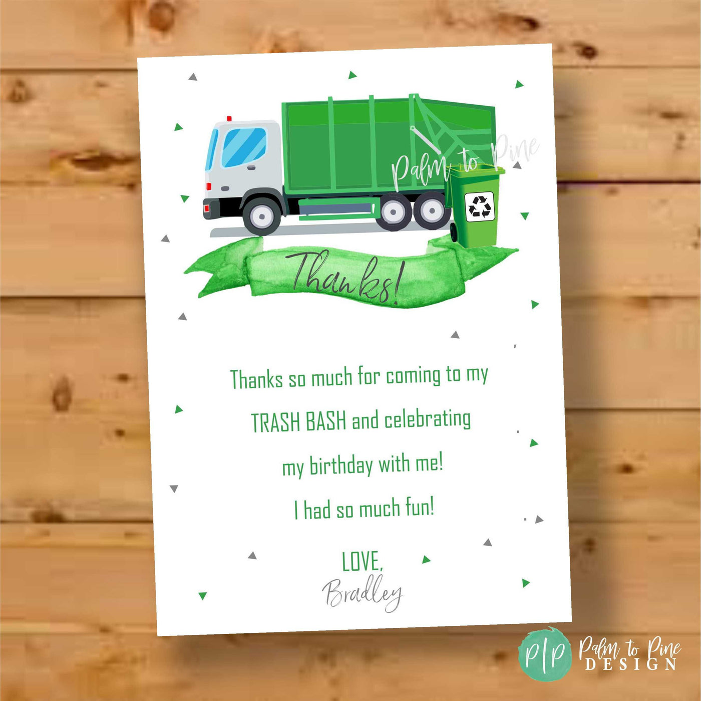 Garbage Truck Thank You Card, Garbage Truck Birthday, Fill in the blank thank you boy, Kids Birthday Thank you Card, Trash Bash Thank You