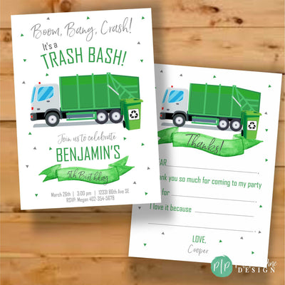Garbage Truck Thank You Card, Garbage Truck Birthday, Fill in the blank thank you boy, Kids Birthday Thank you Card, Trash Bash Thank You