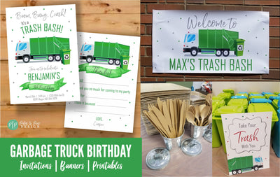 Garbage Truck Birthday Invite, Garbage Truck Invitation, Boys Birthday Invitation, Garbage Truck Birthday Party, Trash Bash, Recycling Party