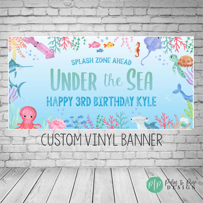 Under the Sea Birthday Banner, Ocean Birthday Banner, Under the Sea Party Decor, Custom Birthday Banner, Vinyl Banner, Under the Sea Banner