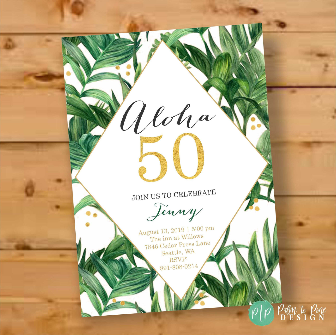 Aloha Party Invite, Tropical Leaves Invite,  Adult Birthday Invitation, Modern aloha party, Tropical Palm leaf invitation, monstera invite