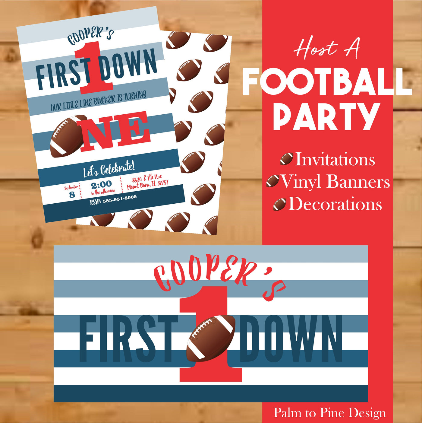 First Birthday Invitation, Football Invitation, Football Invite, Football Birthday Invite, Football 1st Birthday, Football First Birthday
