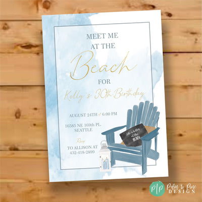 Beach birthday invitation, Adult Birthday Invitation, Elegant beach invitation, beach bridal shower invitation, hamptons, coastal invitation