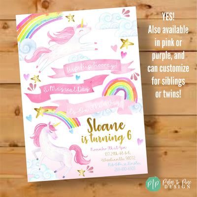 unicorn birthday invitation, watercolor unicorn invitation, unicorn birthday invitation printable, rainbow unicorn birthday invitation, girl