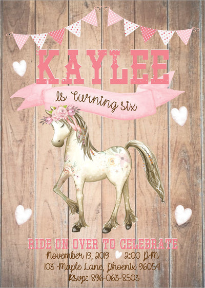 Cowgirl birthday invitation, Horse birthday invitation, Pony Birthday invitation, Horse Party, shabby chic horse birthday, Horse Invite Pink