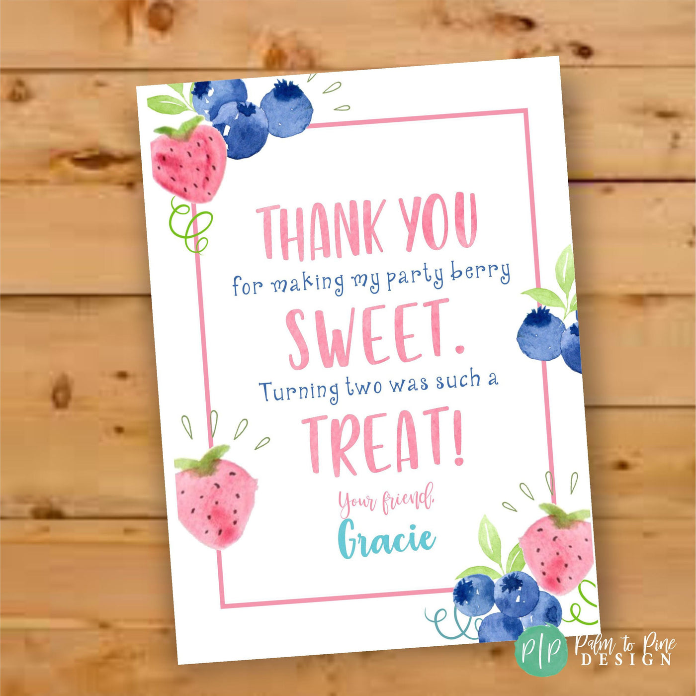 Berry Birthday Thank You Card, Strawberry Birthday Thank You Card, Berry Sweet Birthday, Berry First, Berry Sweet Thank You Note, Blueberry