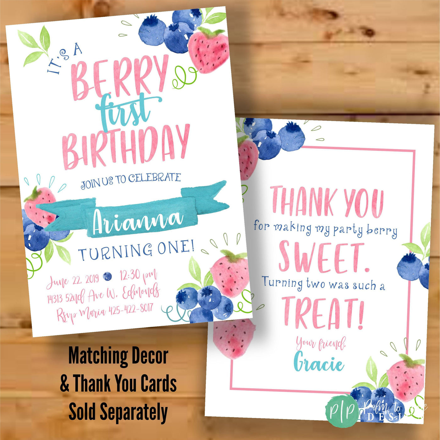 Berry Birthday Invite, Strawberry Birthday Invite, Picnic invitation, Berry Sweet Birthday, Berry First, Blueberry Invite, First Birthday