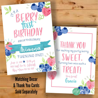 Berry Birthday Invite, Strawberry Birthday Invite, Picnic invitation, Berry Sweet Birthday, Berry First, Blueberry Invite, First Birthday