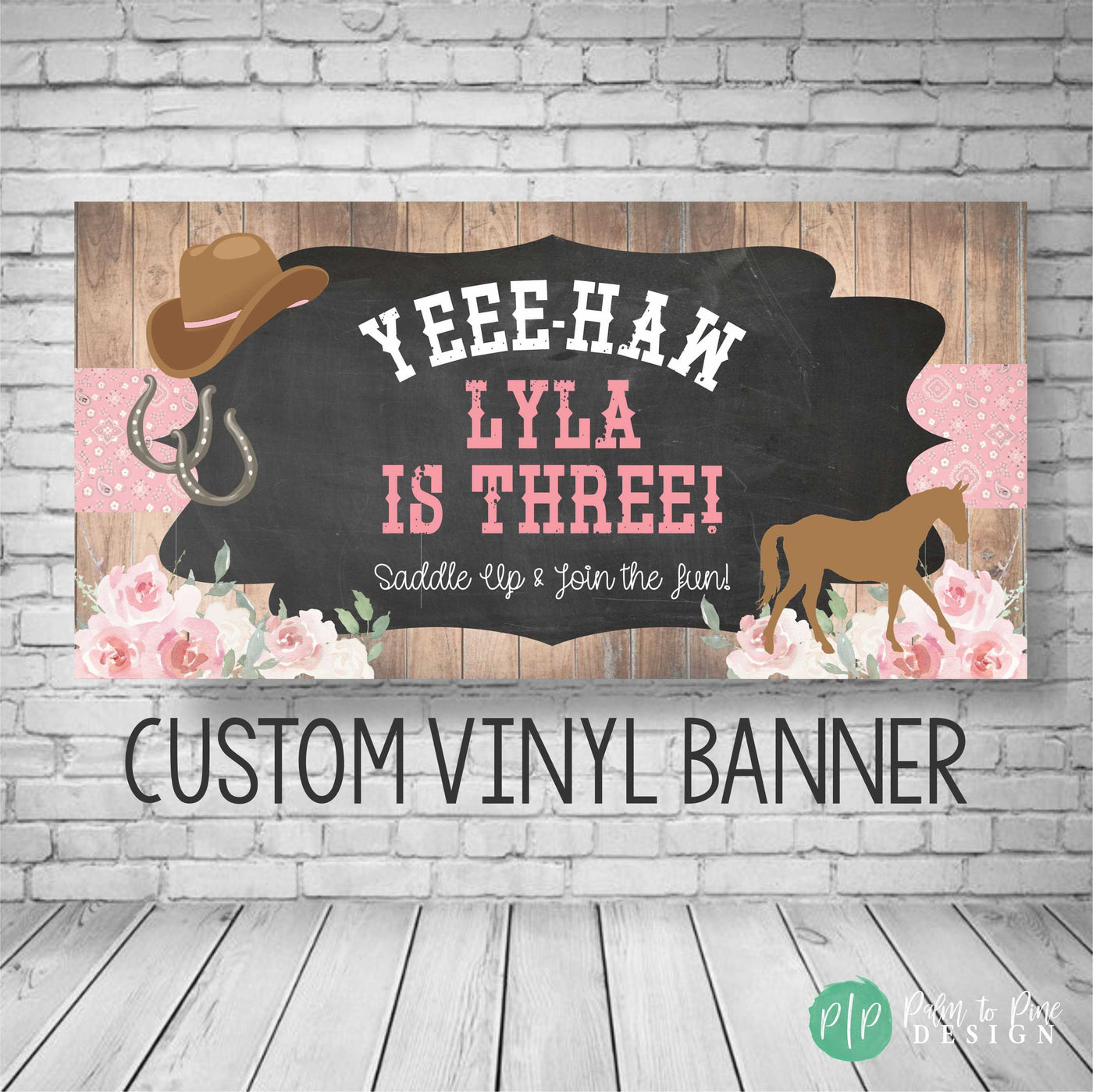 Cowgirl Birthday Banner, Horse Birthday Party, Pony Birthday Banner, horse birthday backdrop, cowgirl banner, horse party decoration, vinyl