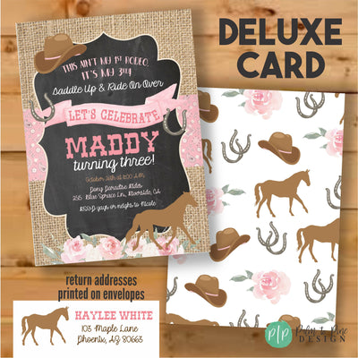 Cowgirl birthday invitation, Horse birthday invitation, Pony Birthday invitation, Horse Party, shabby chic horse birthday, Horse Invite Pink