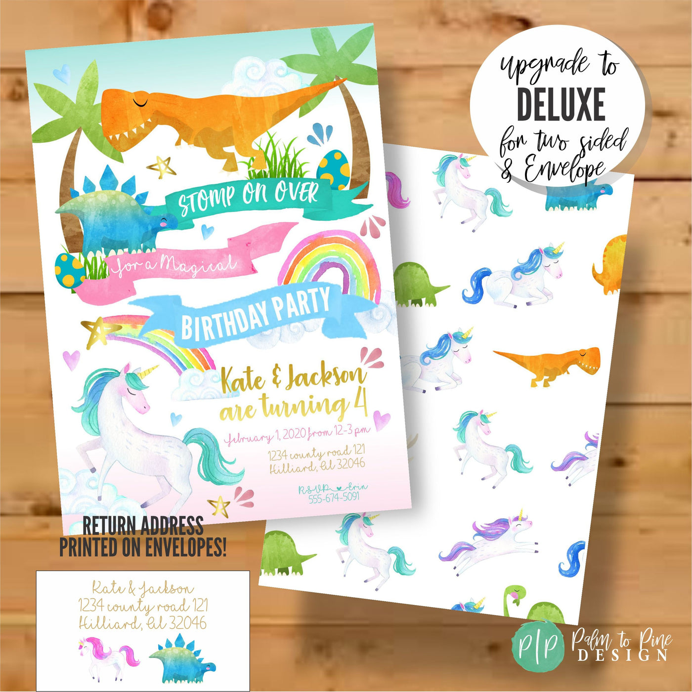 Unicorn dinosaur invitation, unicorn dinosaur birthday, siblings birthday party invitation, twins birthday invite, boy girl birthday invite