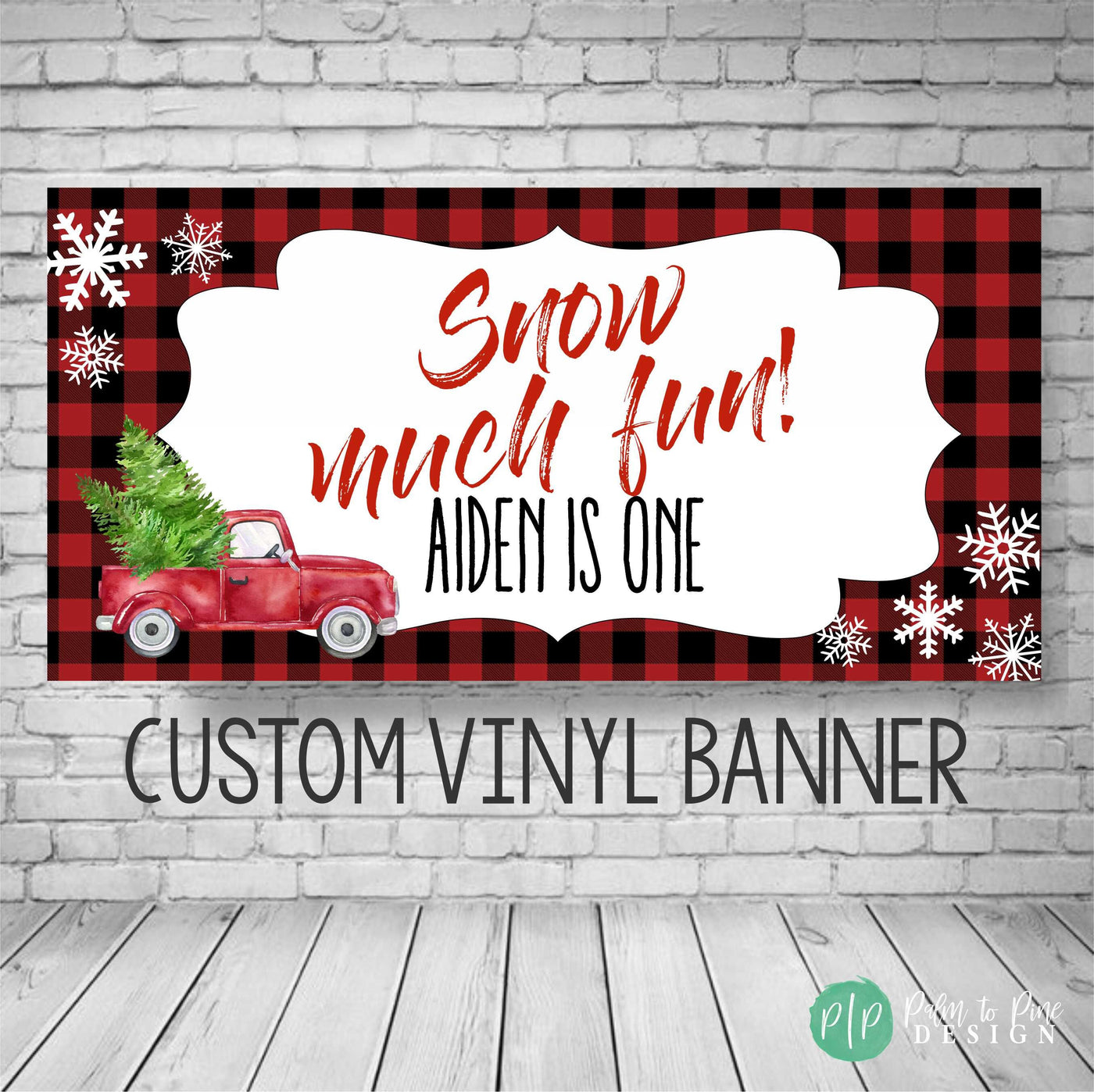 Buffalo Plaid Baby Shower Banner, Winter Baby Shower, Red Christmas Truck Baby Shower, Snowflake Backdrop, Snowflake banner, Buffalo Plaid