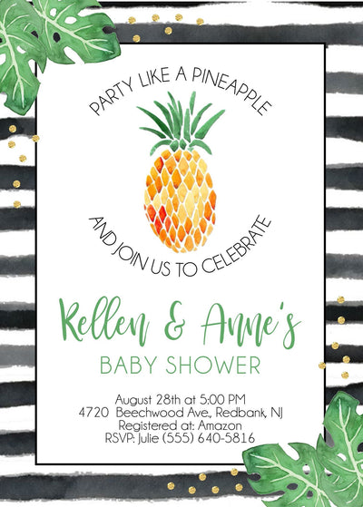 Pineapple Party Invite, Tropical Leaves Invite, Luau party, Aloha Birthday Invitation, Tropical Palm leaf invitation, monstera invite