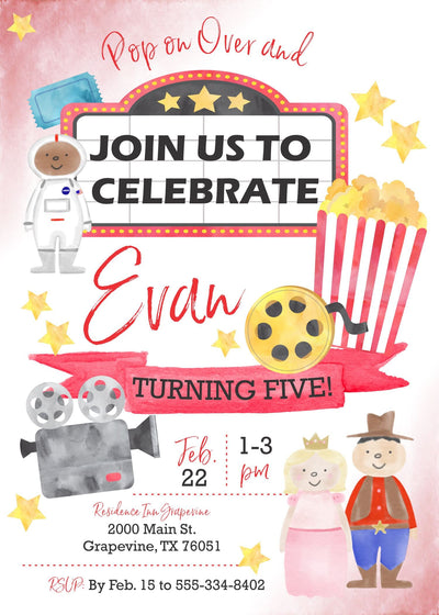 Movie night birthday invitation, Movie party invite, Movie night party invitation, Joint Birthday Invite, Movie night birthday