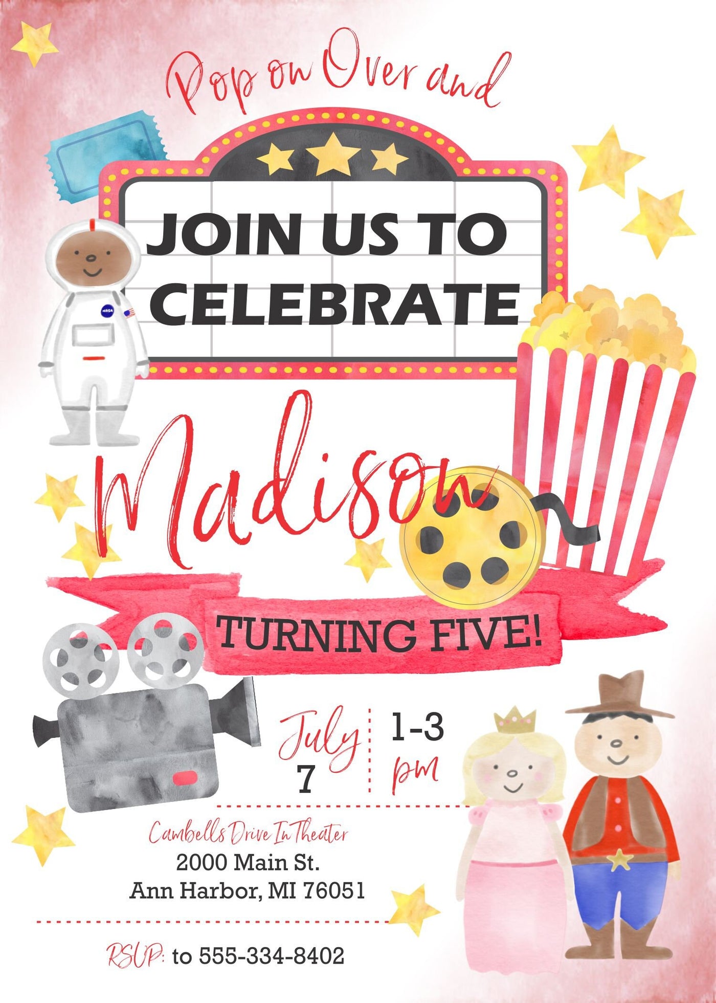 Movie night birthday invitation, Movie party invite, Movie night party invitation, Joint Birthday Invite, Movie night birthday