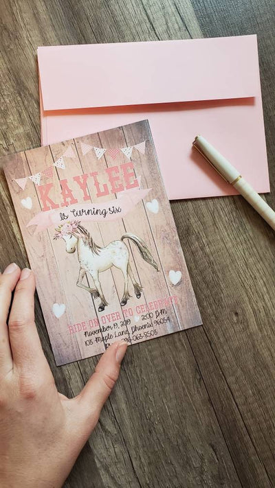 Cowgirl birthday invitation, Horse birthday invitation, Pony Birthday invitation, Horse Party, shabby chic horse birthday, Horse Invite Pink