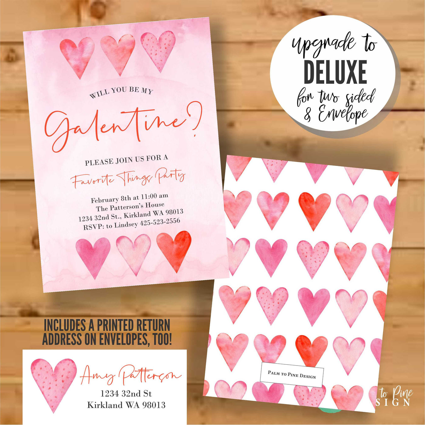 Galentine's Invite, Galentines Invitation, Valentine's Invite, Galentines Day, Watercolor Galentines day party, Pink Watercolor Hearts, pink