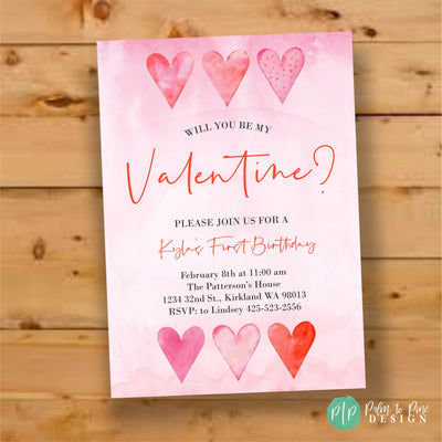Galentine's Invite, Galentines Invitation, Valentine's Invite, Galentines Day, Watercolor Galentines day party, Pink Watercolor Hearts, pink