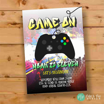 Gamer Birthday Invite, Video game Birthday Party, Teen Boy birthday, Gamer party, Video game Birthday Invite, Game Truck party Boy, Graffiti
