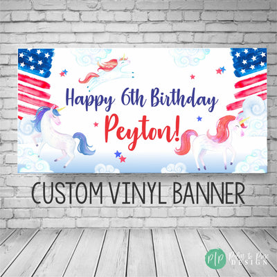 4th of July Unicorn, Unicorn Birthday Banner, Unicorn Birthday Party, Unicorn Birthday Backdrop, Unicorn banner, Red white and blue unicorn