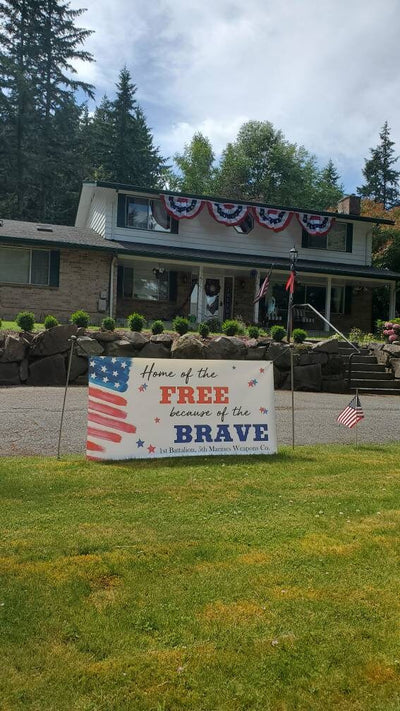 Home of the Free banner, Welcome home military banner, Memorial day banner, 4th of July banner, patriotic banner, vinyl banner, yard sign