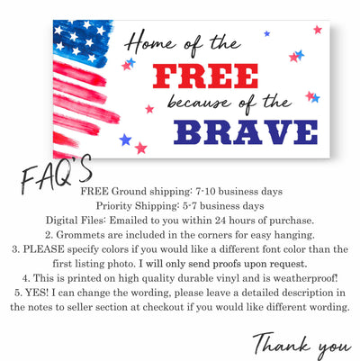 Home of the Free banner, Welcome home military banner, Memorial day banner, 4th of July banner, patriotic banner, vinyl banner, yard sign