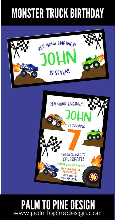 Monster Truck Birthday Invitation, Monster Truck Invitation, Monster Truck Birthday Party, Monster Truck Invite, Monster Truck Rally Bash