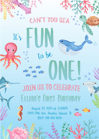 Under the Sea birthday invitation, First Birthday invitation, Under the Sea Invite, Under the sea invitation, Under the sea Party, Boy 1st