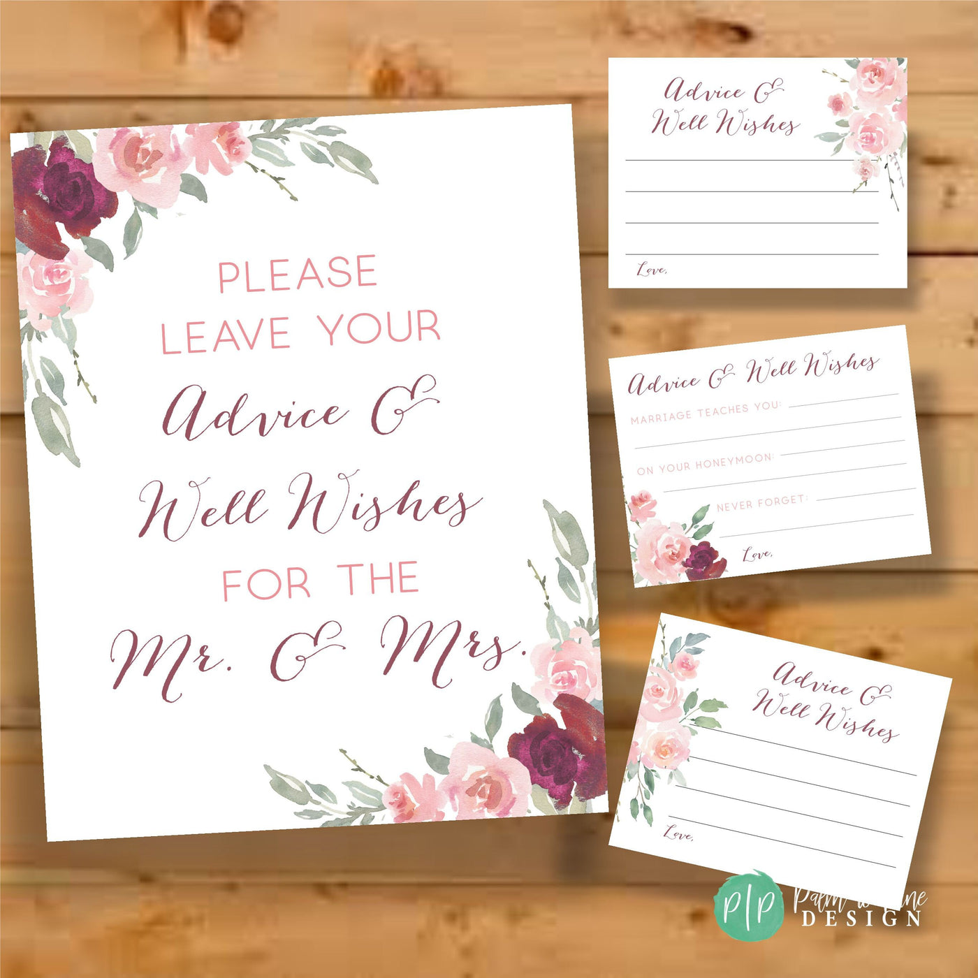 Floral Bridal Shower Decor, Blush and Gold Bridal Shower Decor, Advice for the Bride and Groom, Wedding Advice Cards, Advice for the Bride