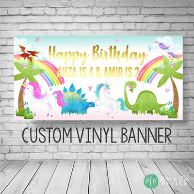 Unicorn Dinosaur Birthday Banner, Unicorn Dinosaur Birthday Party, Unicorn Dino Backdrop, Unicorn Party Decoration, Unicorn Dino Banner, Kid