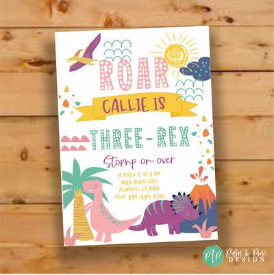 Dinosaur Birthday Invite Girl, Pink Dinosaur Birthday Invitation, Dinosaur Birthday Party, T-Rex Birthday Invite, Dinosaur Invite, Dino Girl