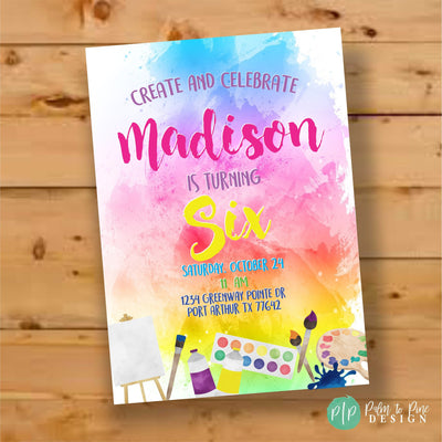 Paint Party Invite, Paint Party Invitation, Art Party Invite, Art Birthday Party, Art Party Invitation, Watercolor invite, Art Paint Party