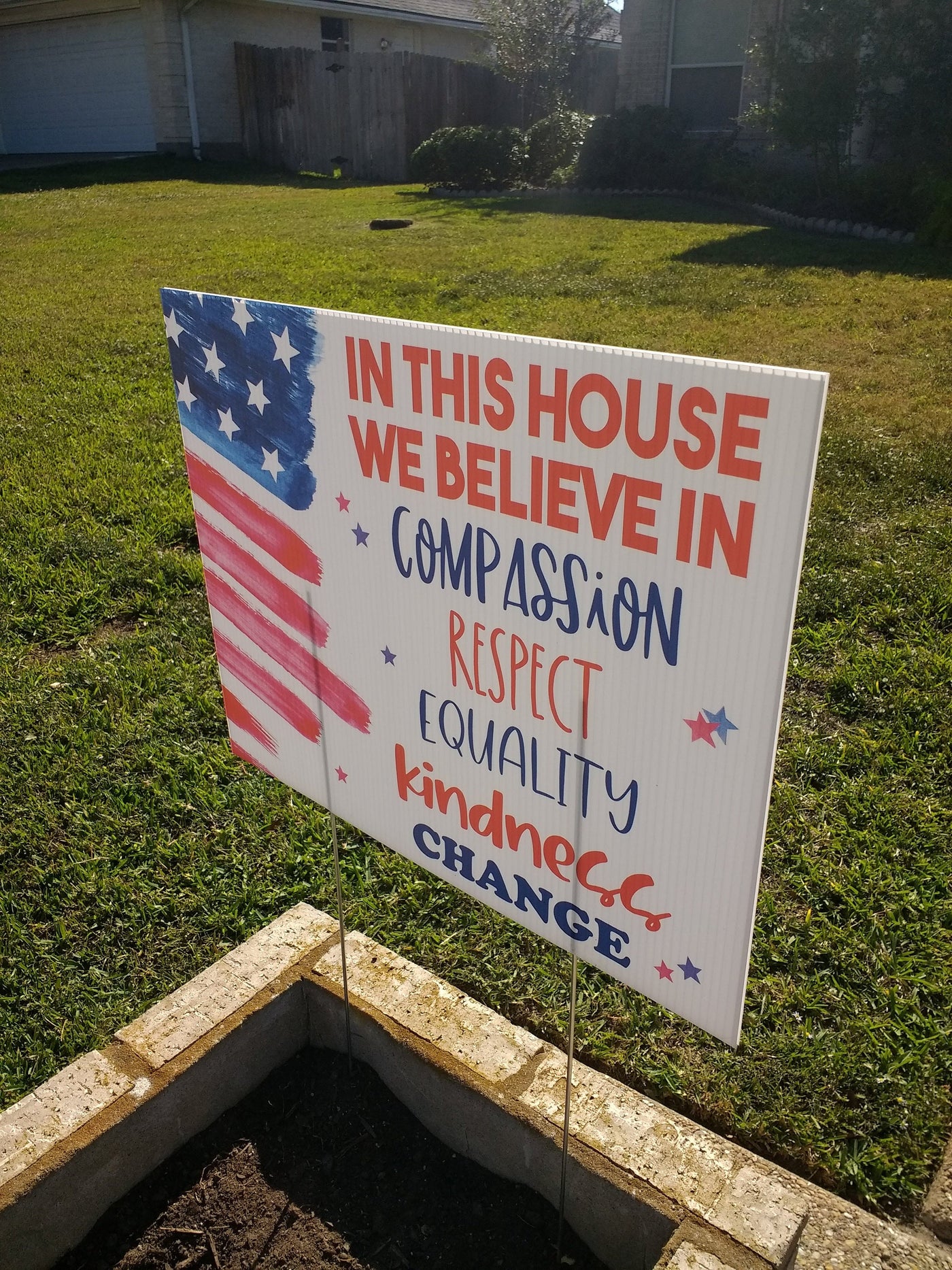 In this House yard sign, In this house we believe, patriotic yard sign, black lives matter sign for yard, anti-racism, Kindness matters Sign