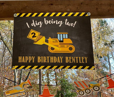 construction birthday banner, construction backdrop, custom vinyl banner, photo backdrop, construction birthday decor, Digger Birthday, Boy