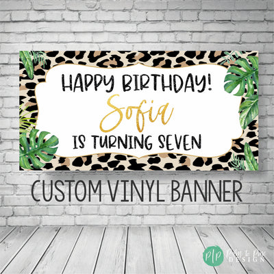 Leopard birthday banner, Cheetah print birthday banner, Party Animal Birthday, Zoo Banner, Two Wild, Wild One, Jungle Banner, Safari Party