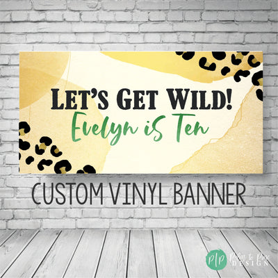 Cheetah print birthday banner, Leopard birthday banner, Animal Print Banner, Gold cheetah print, teen girl birthday banner, two wild banner