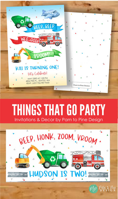 Things that Go invitation, Transportation birthday invite, Boy Birthday Invitation, Vehicles Birthday invite, things that go birthday invite