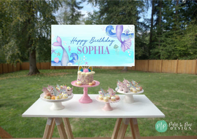 Mermaid Birthday Banner, Mermaid Birthday Party, Mermaid banner, Under the sea Decoration, Mermaid Backdrop, Watercolor mermaid birthday